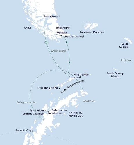 Map for Antarctic Explorer - Fly and Sail Expedition