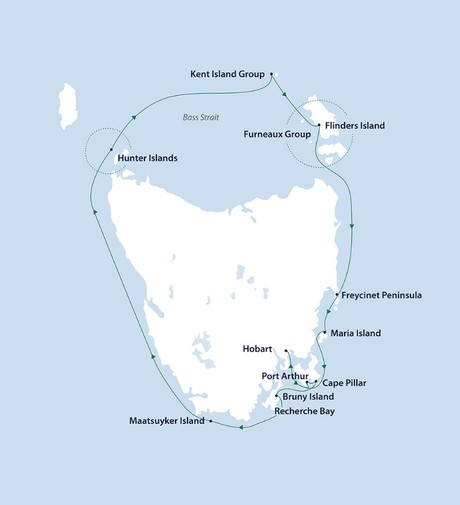 Map for Coastal Tasmania Cruise: Untamed Wilderness