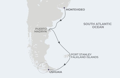 Map for Patagonia Glaciers & Wildlife - 10 Night Cruise Montevideo to Ushuaia