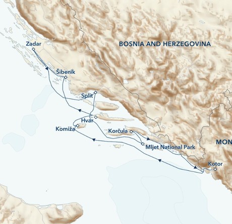 Map for Treasures of the Adriatic: Croatia's Dalmatian Coast and Montenegro Cruise