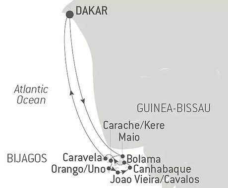 Map for Adventure in the Bissagos Islands - 9 Day Cruise from Dakar