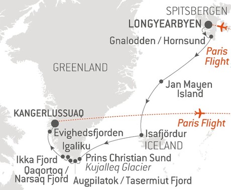 Map for Adventure in Greenland - Follow in the Footsteps of the Great Explorers
