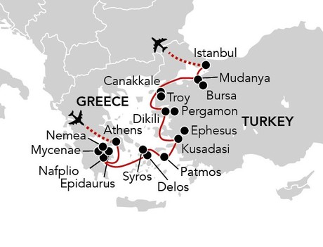 Map for Aegean Antiquities - Greece & Turkey Cruise