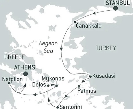 Map for Cruising the Aegean: Turkey and the Greek Isles – with Smithsonian Journeys