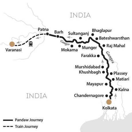 Map for The All Ganges River - India River Cruise