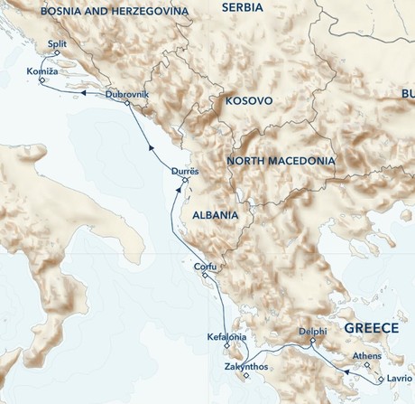 Map for Ancient Mediterranean Odyssey: Exploring Greece, Croatia, and Albania