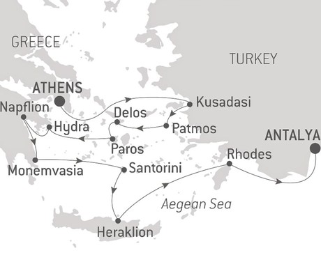 Map for Ancient Wonders of the Mediterranean - Turkey & Greece Luxury Cruise