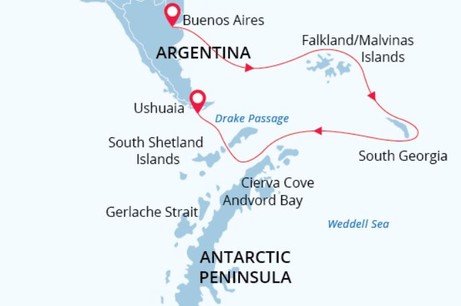 Map for Antarctic Wildlife Adventure - 23 Days