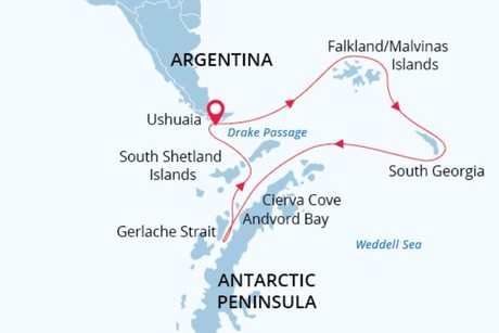Map for Antarctic Wildlife Adventure - 21 Days
