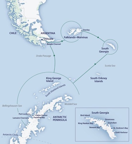 Map for Falklands, South Georgia & Antarctic Peninsula Expedition