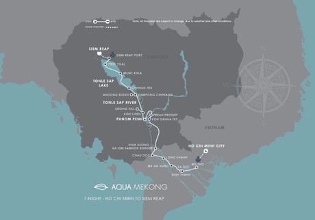 Map for Aqua Mekong Expedition Cruise - Ho Chi Minh City to Siem Reap