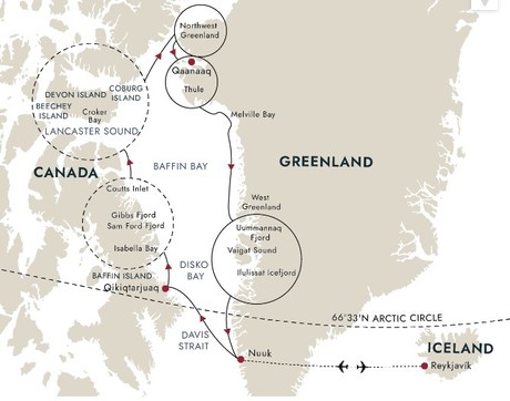 Map for Arctic Canada and Greenland Expedition - Circumnavigating Baffin Bay