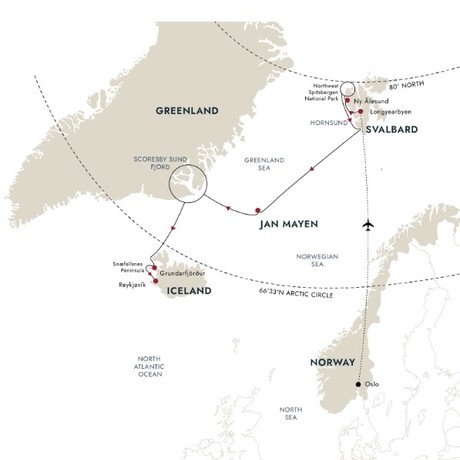 Map for Arctic Islands Discovery - Svalbard, Jan Mayen, Greenland and Iceland Expedition Cruise