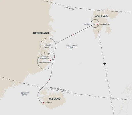 Map for Arctic Island Odyssey - Svalbard, Greenland and Iceland Cruise