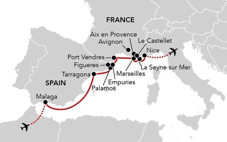 Map for Art & History from Andalucia to the French Riviera - 10 Day Cruise