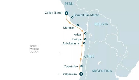Map for Natural Wonders of the Atacama and Paracas Desert - Chile and Peru Small Ship Cruise