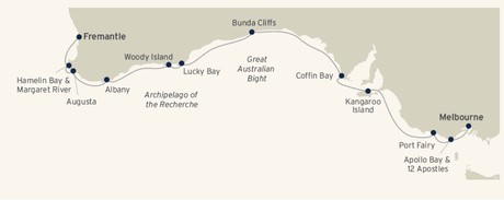 Map for Australia's Great Southern Coastline Cruise