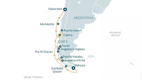 Map for In the Wake of the Beagle through Chile's Fjords - From Ushuaia to Valparaiso Cruise