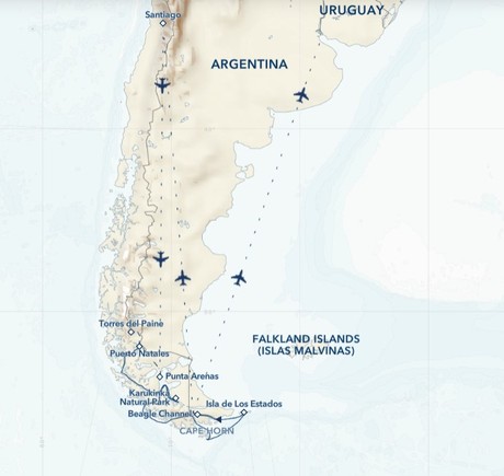 Map for Best of Chilean Patagonia: Fjords, Glaciers, and Torres Del Paine