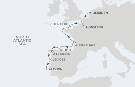 Map for Best of France & Iberia - 10 Night Cruise Amsterdam to Lisbon
