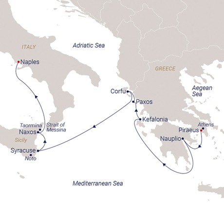 Map for The Blue Aegean & Fiery Sicily - Italy & Greece Sailing Cruise