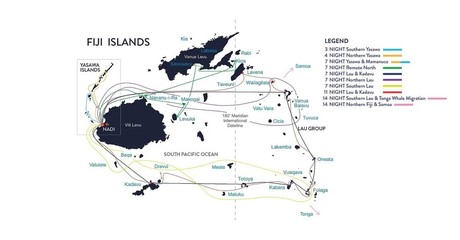 Map for Southern Lau and Tonga Whale Migration - South Pacific Small Ship Cruise