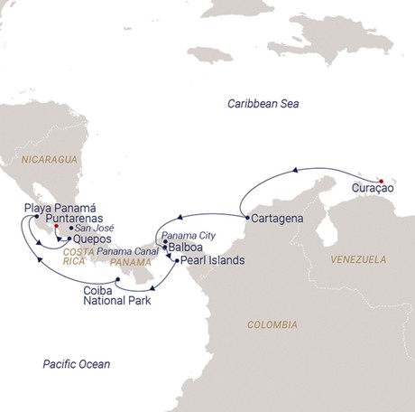 Map for Caribbean Sun for Christmas - Costa Rica, Panama & Colombia Sailing Cruise