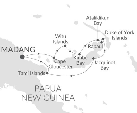 Map for Circumnavigation of New Britain Island - Papua New Guinea Luxury Cruise