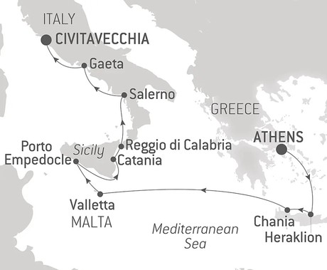 Map for From the City of Gods to the Eternal City - From Athens to Rome in Luxury