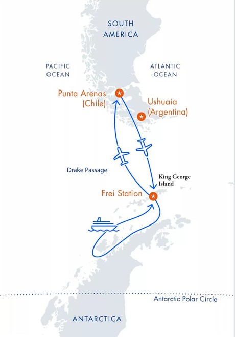 Map for Classic Antarctica Fly Cruise