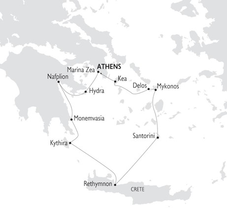 Map for Classical Greece Cruise - Cyclades, Kea, Santorini, Mykonos