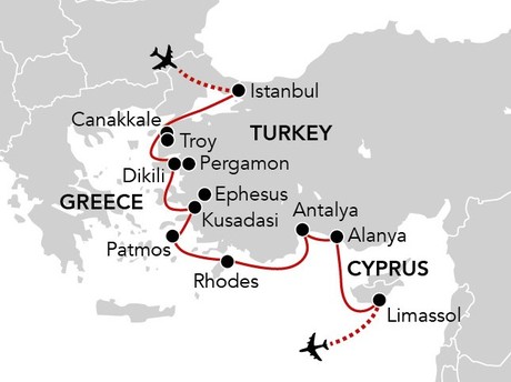 Map for Classical Treasures of the Aegean - Greek Islands & Turkey Cruise