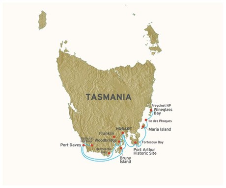 Map for Coastal Wilds Of Tasmania aboard Coral Discoverer
