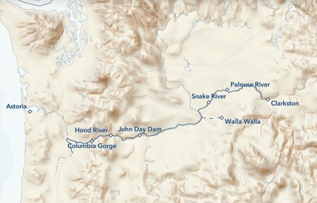 Map for Columbia and Snake Rivers: Food, Wine, and History