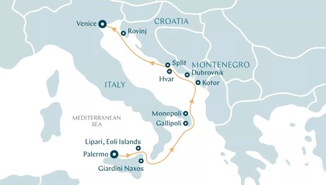 Map for Contrasts of Mediterranean Culture - Croatia & Italy Cruise
