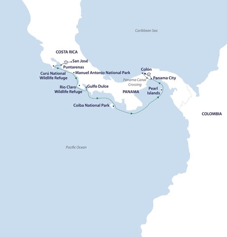Map for Costa Rica and the Panama Canal Cruise - From San Jose to Colon