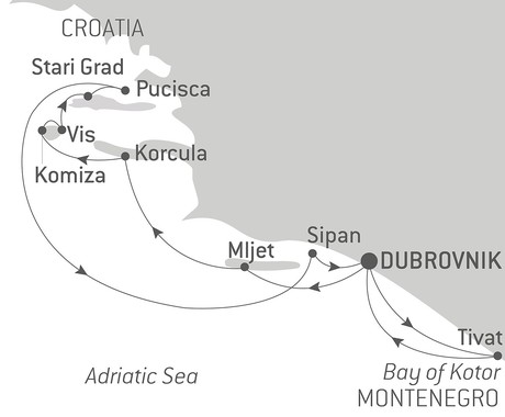Map for Croatia and Montenegro Under Sail Luxury Cruise