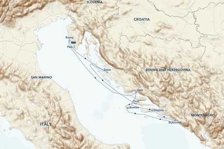 Map for Croatia Under Sail: Dubrovnik, Split, and Zadar aboard the Sea Cloud Fleet