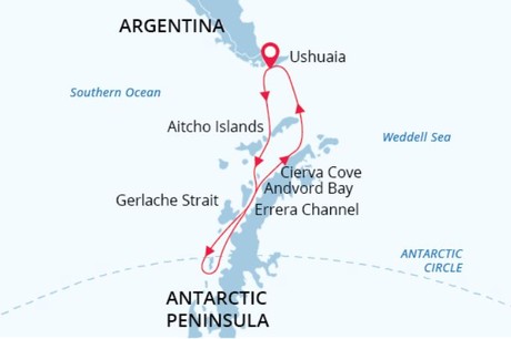 Map for Crossing 66º South Latitude - Antarctic Circle Expedition