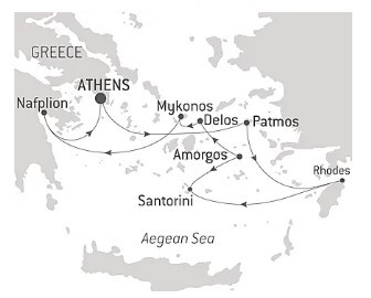 Map for Cruising the Greek Islands of the Southern Aegean – with Smithsonian Journeys in Luxury