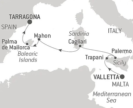 Map for Cruising the Mediterranean: Sicily, Sardinia, and Mallorca – with Smithsonian Journeys