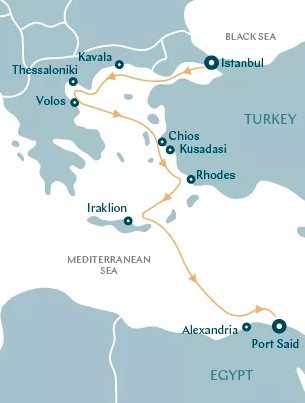 Map for Cultures of East Mediterranean - Turkey & Greek Islands Cruise