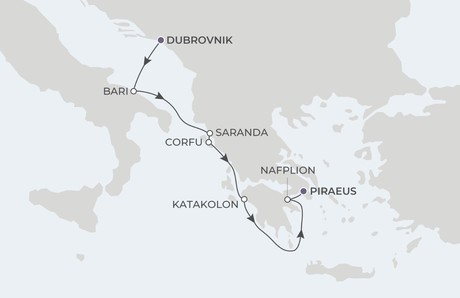 Map for Dalmatian Coast & Ancient Greece - 7 Night Cruise Dubrovnik to Athens