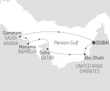 Map for Desert & Cities of the Persian Gulf - 8 Days in Saudi Arabia, Bahrein, Qatar & UAE