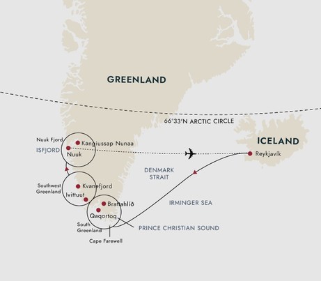 Map for Discovering Greenland - Expedition From Reykjavík to Nuuk
