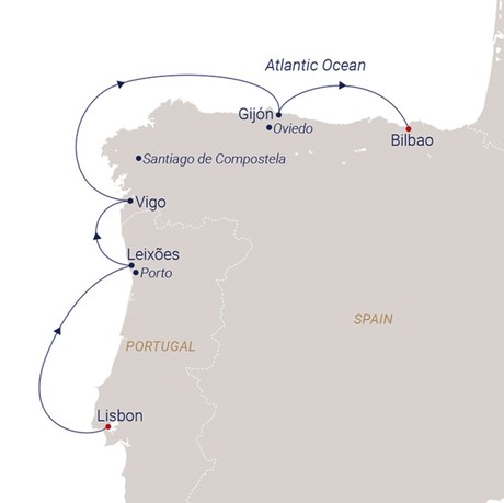 Map for Early Summer on the Atlantic Coast - Portugal & Spain Cruise