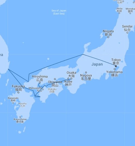 Map for Eternally Sacred Japan & South Korea: 11-day Japan Voyage Between Tokyo and Osaka, Incl. South Korea