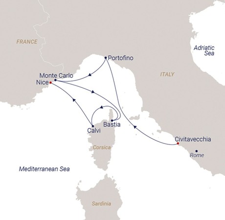 Map for Experience Classic Cars - 8 Day Mediterranean Sailing Cruise