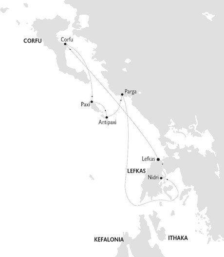 Map for Corfu and the Ionian gulet cruise
