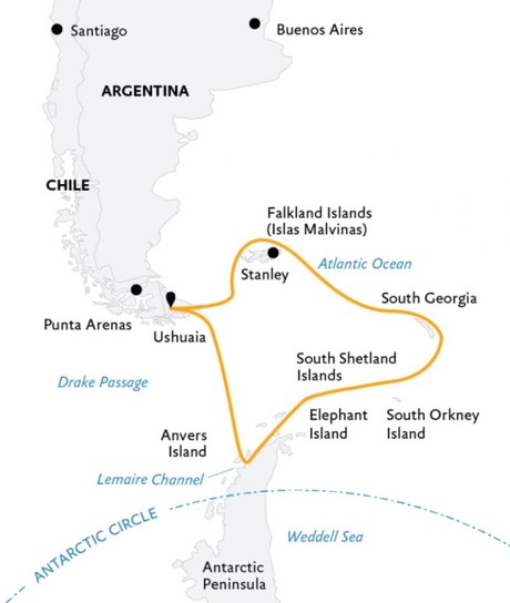 Map for Falklands, South Georgia, and Antarctica: Explorers and Kings